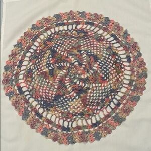 VINTAGE Multicolor Crochet Doily 16” Blues Pinks Lavenders
